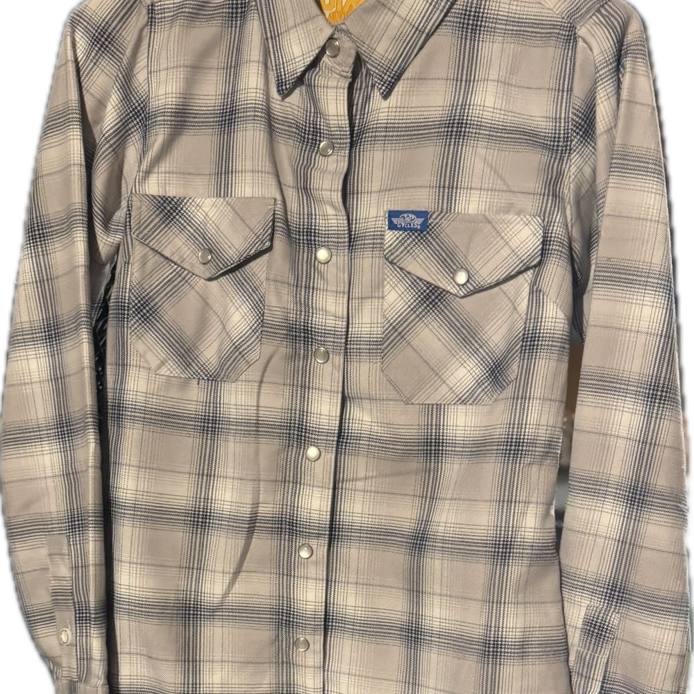 Women’s Dixxon White and Navy Blue Plaid Button-Up Shirt